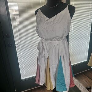 BiBi White Dress with Colorful Panels